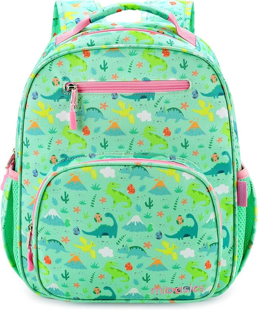 mibasies Girls Backpack 5-8: Lightweight Kids Backpacks for Girls - Girl Bookbag for Elementary School - Dinosaur Forest Light Green