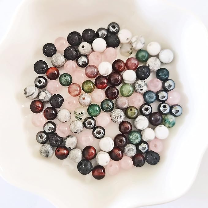 350pcs 4mm Natural Stone Round Beads Crystals Energy Healing Genuine Real Stone DIY Charm Smooth Beading for Bracelet Necklace Earrings Jewelry Making(4mm,7 Color A