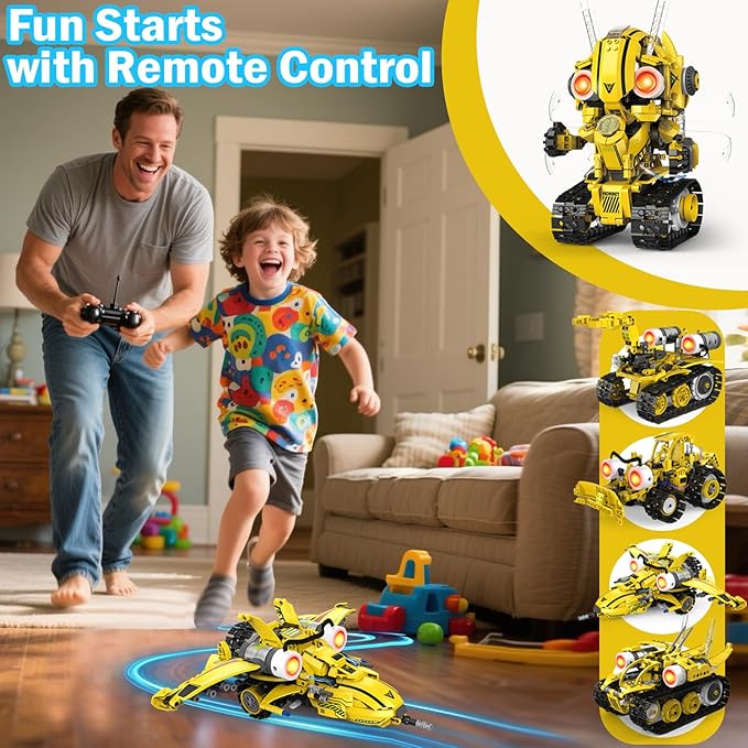 5 in 1 STEM Robot Building Kit with Remote & App Controll, Technic Coding Robotic Toys for Kids Ages 8-13 with LED-Lights Christmas Birthday Gift for Boys & Girls Age 6 7 8 9 10 11 12+ (673PCS)