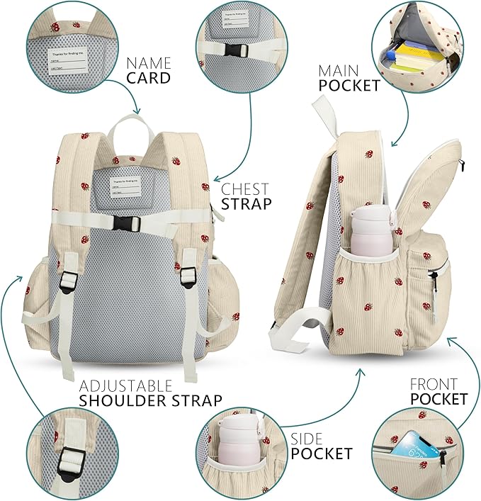 Corduroy Toddler Backpack for Boys and Girls 2-5: Preschool Cute Kids Backpack 13.5" H Fit Folder