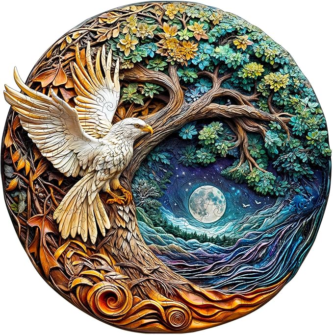 KAAYEE Wooden Puzzles for Adults, 3D Visual Effect White Eagle Wooden Jigsaw Puzzle Unique Shape Wood Puzzle Adult, Birthday Gifts for Puzzle Lovers Family Games (M-11.4 * 11.3in-200pcs)