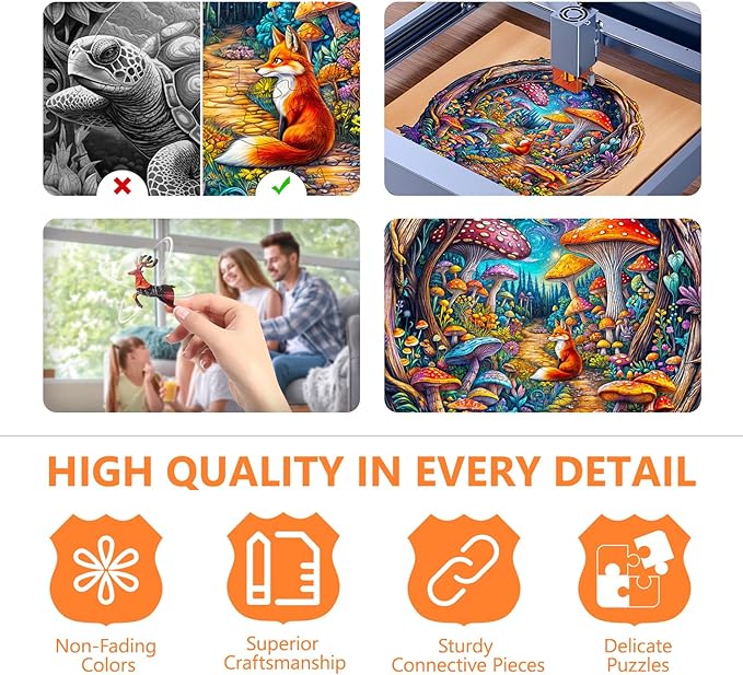 Wooden Puzzles for Adults, Colorful Mushroom Forest Wooden Jigsaw Puzzles for Adults, 3D Vision Effects Wood Puzzles Adult 300 Pieces, Unique Shape, Gifts for Friends, Wall Art Canvas (L-13.4*13.4in)