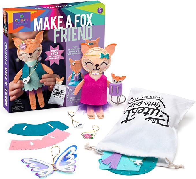 Craft-tastic – Make a Fox Friend Craft Kit – Learn to Make 1 Easy-to-Sew Stuffie with Clothes & Accessories