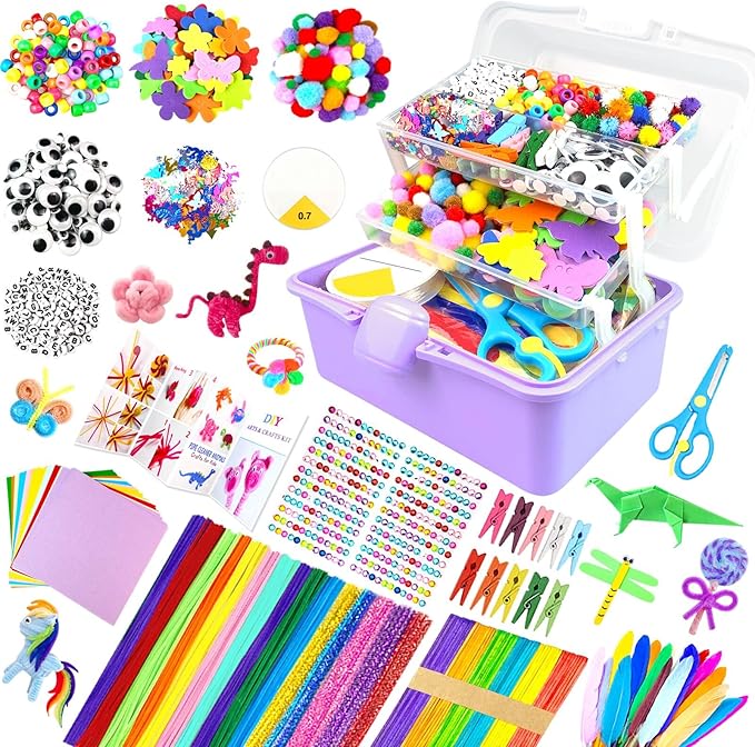 3000Pcs Arts and Crafts Supplies for Kids Craft Kits with Pipe Cleaners Crafting Supply All in 3 Layered Craft Box DIY Crafts for Kids Ages 4-8 8-12 Homeschool Supplies Toys Gifts for Girls & Boys