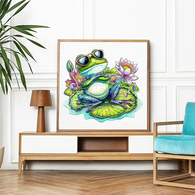 Jigfoxy Wooden Puzzle for Adults, Leisurely Frog Wooden Jigsaw Puzzles for Adult, Unique Animal Shape Wood Cut Puzzles, Christmas Thanksgiving Gifts for Friends Family (M-11.4 * 10.6in-170pcs)