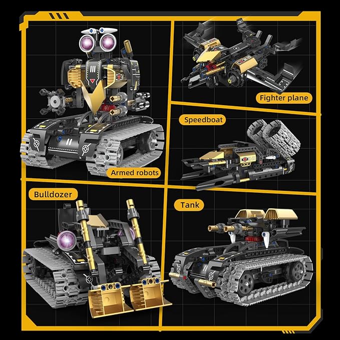STEM Building Toys for Kids,5-in-1 Remote & App Controlled Construction Robot/Jet fighter/Tank/Speedboat/Bulldozer,RC Car 332 Pcs Educational Learning Building Blocks for Boys Girls Age 6-12+ Year Old
