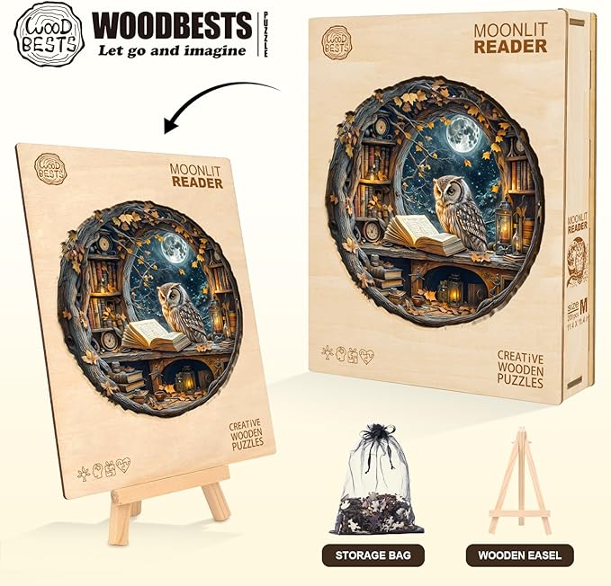 WOODBESTS Wooden Puzzles for Adults - Moonlit Owl Wooden Jigsaw Puzzle, Unique Animal Wood Puzzles Adult,Xmas Puzzle Gifts for Puzzles Lovers(100 Pcs, S, 8.5"x8.5")