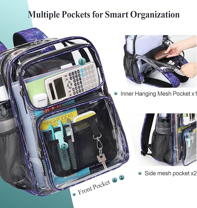 PACKISM Clear Backpack for School - 17 inch Large Heavy Duty Clear Bookbag, See Through PVC Backpacks (for age 12 above)