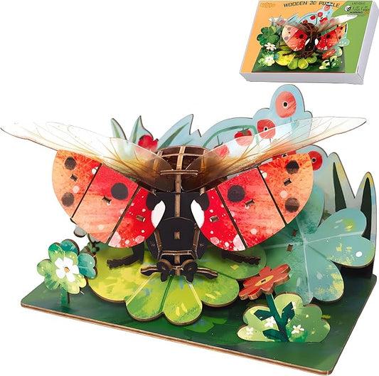 3D Wooden Puzzle for Adults, Teens and Kids - Contnovin 3D Ladybug Puzzle,49 Pieces DIY Model Building Kit, Creative Craft Decor, Relaxing Desktop Ornament, Unique Gift for Birthday and Christmas