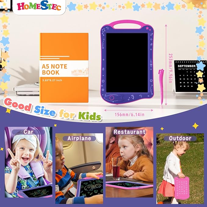 HOMESTEC Astrodraw Drawing Pad Toys, Colorful LCD Writing Tablet for Kids, Doodle Board for Toddlers 3 4 5 6 Years Old, Travel Sensory Space Toy for Boys Girls, Birthday Gift Idea (Purple/Pink)