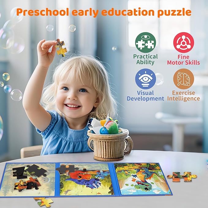 Puzzles for Kids Ages 3-5 3PK-113PCS-9 Animal Themes Magnetic Puzzles for Kids 4-6 Travel Puzzle for Airplane/Car/Road Trip/Gift Toys for 3 4 5 6 Year Old Girls and Boys