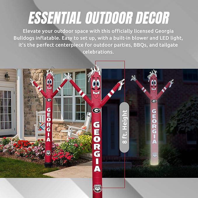 NCAA Georgia Bulldogs Football Wacky Waving Inflatable Tube Guy with LED Lights & Built-in Blower - 6" x 36" x 96" Inflatable Tube Man Crazy Sports Fan Outdoor Party Decoration