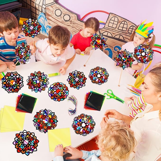 EggSun 36 Sets Mandala Suncatchers Craft Kit for Kids Adults Ornaments Stained Glass Window Arts and Crafts Paper Kit for VBS Classroom Holiday Birthday Projects Home Party Decorations Ages 4 8 12