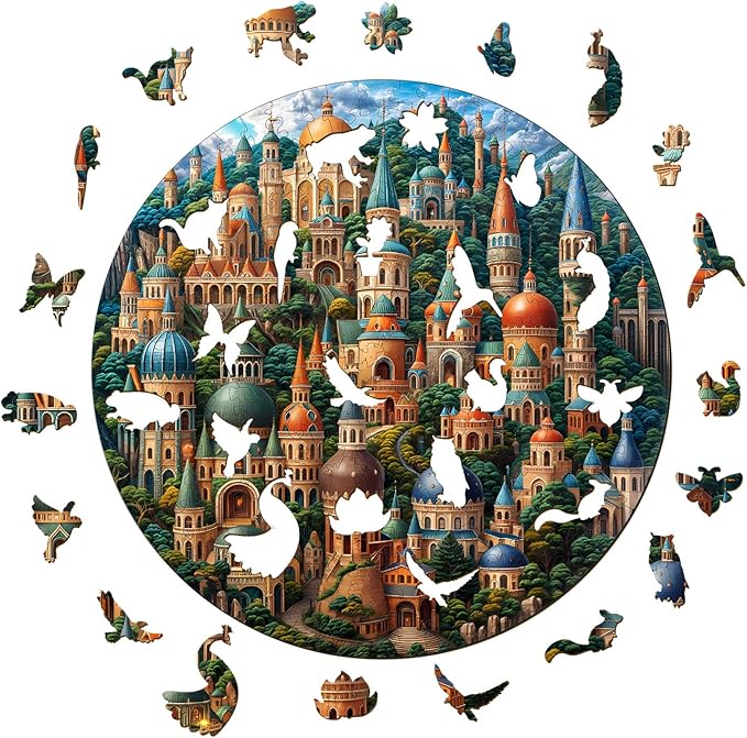 Wooden Puzzles for Adults, Wooden Jigsaw Puzzles for Adults-Seek and Find Cats, Castle Unique Shaped Wood Puzzles Adult, Birthday Gifts for Friends Family Game, Home Decor (11.4 * 11.4in 200pcs)