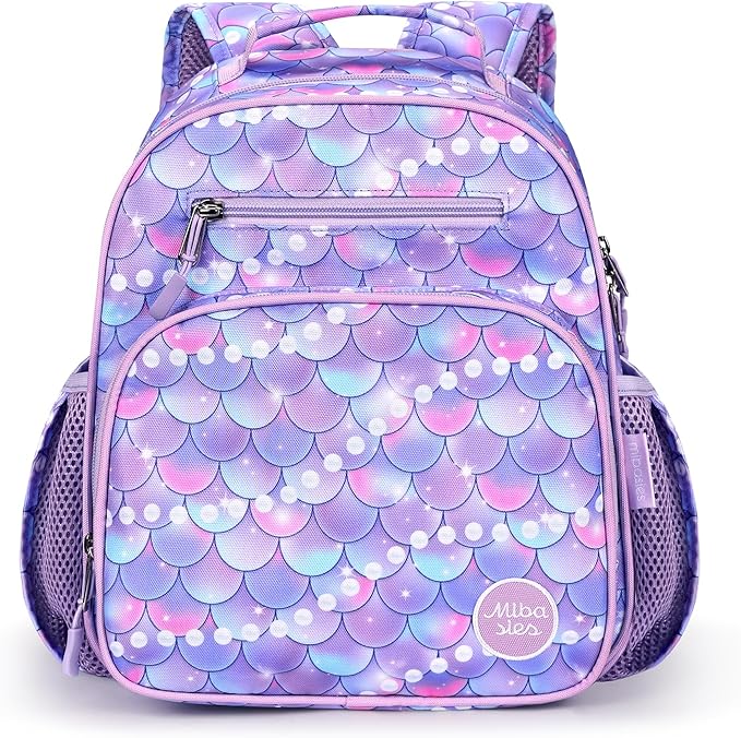mibasies Toddler Backpack for Girls 2-4: Preschool Kindergarten Backpack - Cute Kids Backpacks for Girls - Fish scale Purple