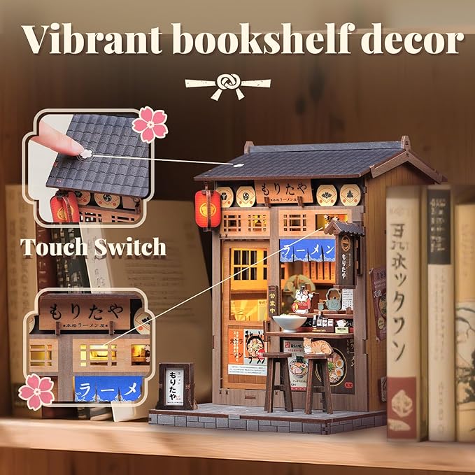 CUTEBEE Book Nook Kit, DIY Miniature House Kits for Adult and Teens, Dollhouse Booknook Tiny House, Bookshelf 3D Wooden Puzzle, DIY Craft Gifts for Family and Friends (Morita-Ya)