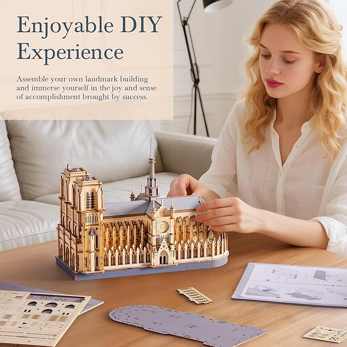 3D Wooden Puzzle for Adults — Notre Dame de Paris Cathedral Model Building Sets, DIY Craft Kits, Unique Gift and Home Decor for Architecture Enthusiast (330PCS)