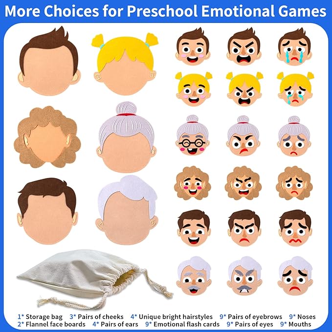 Craftstory 116 Pcs Feeling & Emotions Busy Board Sensory Toys for Toddlers - 6 Family Face Boards Social-Emotional-Learning-Games, Kids Autism Speech Therapy Materials, Gifts for Boys Girls Age 3+