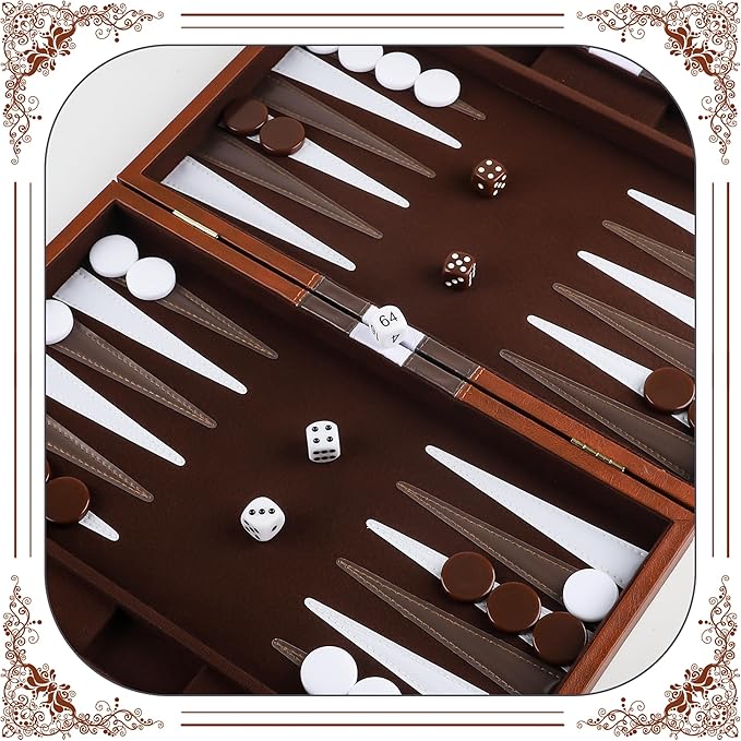 Froggod 15 inch Backgammon Sets for Adults - Classic Board Game for Adults - Portable Travel Backgammon Set for 2 Players - Perfect Adult Board Games for Gifts & Family Fun(Brown)
