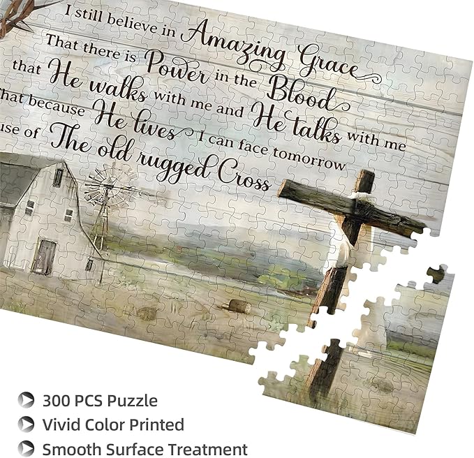 300 Pieces, I Still Believe in Amazing Grace,Wooden Puzzle,Intellectual Challenge,Relaxing Family Activities, Decoration and Holiday Gifts.Jigsaw Size: 15.7 x 11 in and 1:1 Original Picture Poster