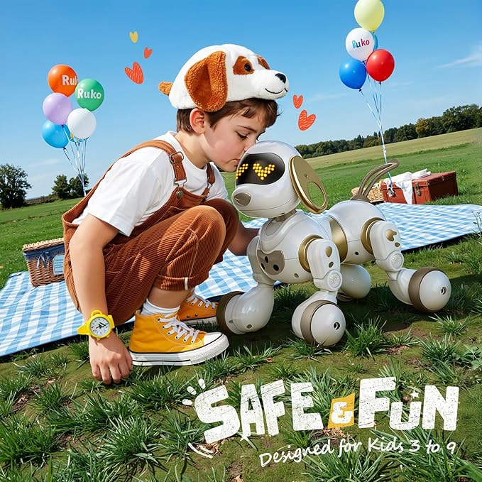 Ruko 18011 Smart Robot Dog, Interactive Puppy with 30 LED Expressions, 20 Actions & 50 Programmable Commands, Voice & Touch Control, Toy for Kids Age 3+