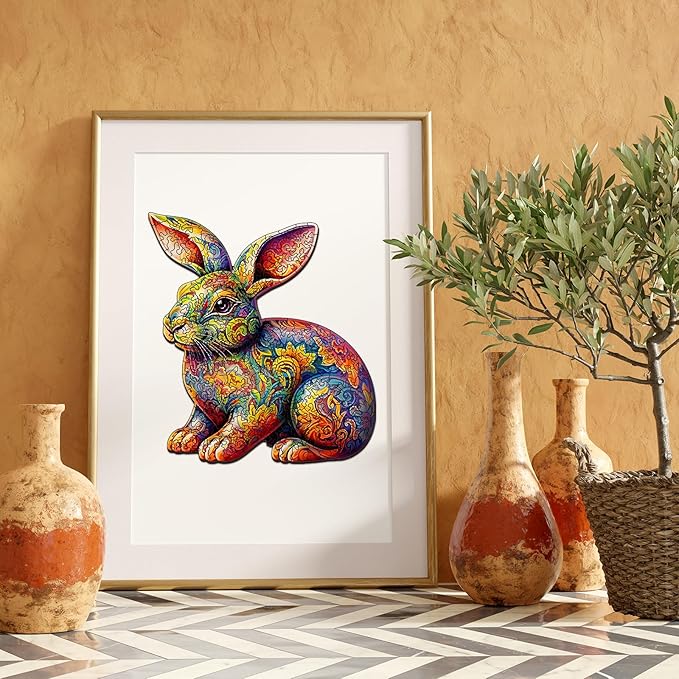 Wooden Puzzles for Adults, Unique Puzzles for Adults, Irregular Animal Shaped Wooden Jigsaw Puzzles, Creative Birthday Gift, 11.8 x 9.1 inch, Rabbit