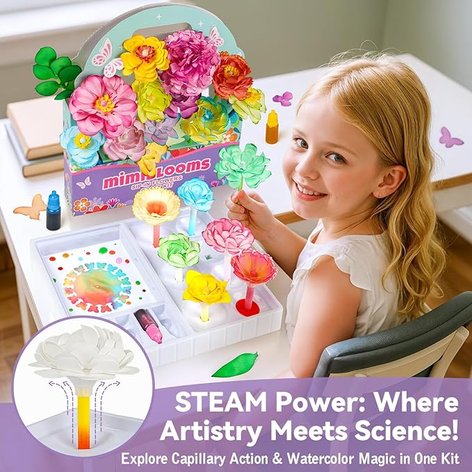 Mimiblooms Paper Flowers Science Kit for Girls, Magic Flower Paper Color Science Dyeing Kit, Arts&Crafts for Kids Age 8-12, Science Experiments Color Changing for Girls 6 7 9 10 11 yr Birthday Gift