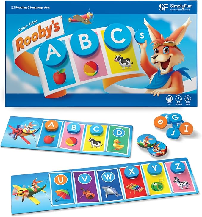 SimplyFun Rooby’s ABC’s - Pre-K Alphabet Game - Letter Recognition Game for Kids - Learn Both Uppercase and Lowercase Letters - 1 to 4 Players, Ages 3 & Up