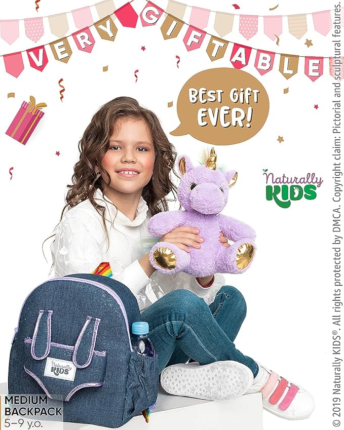 Naturally KIDS Medium Toddler Unicorn Backpack Age 3-9 (11’’h) w Detachable Purple Unicorn Toys for Girls Age 4-6, Gifts for 5 Year Old Girls