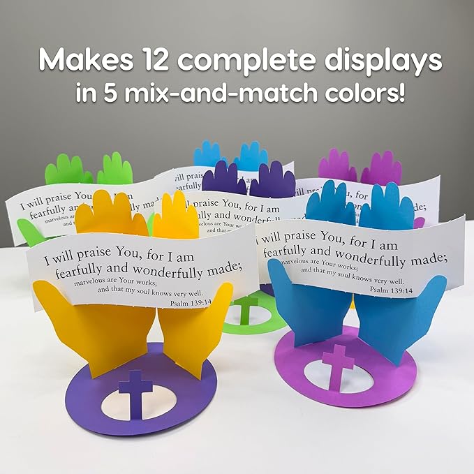 FreshCut Crafts Psalm 139:14 Punch-Out 3-D Paper Kit, 12 Colorful Tabletop Displays Bible Craft for Kids Ages 5 & Up, Perfect for Sunday School, Church Activities, Homeschooling, Classroom Decor