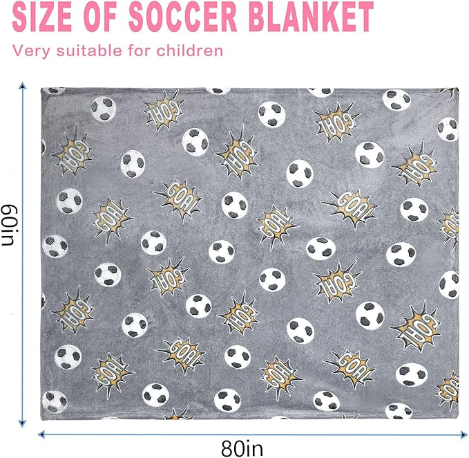 Soccer Glow in The Dark Blanket Sports Gifts for Kids Boys Teen Girls Christmas Birthday Easter Gift Fun Magical Decor Soft Plush Flannel Furry Fluffy Nap Sleep Throw Blanket Grey 60"x80"