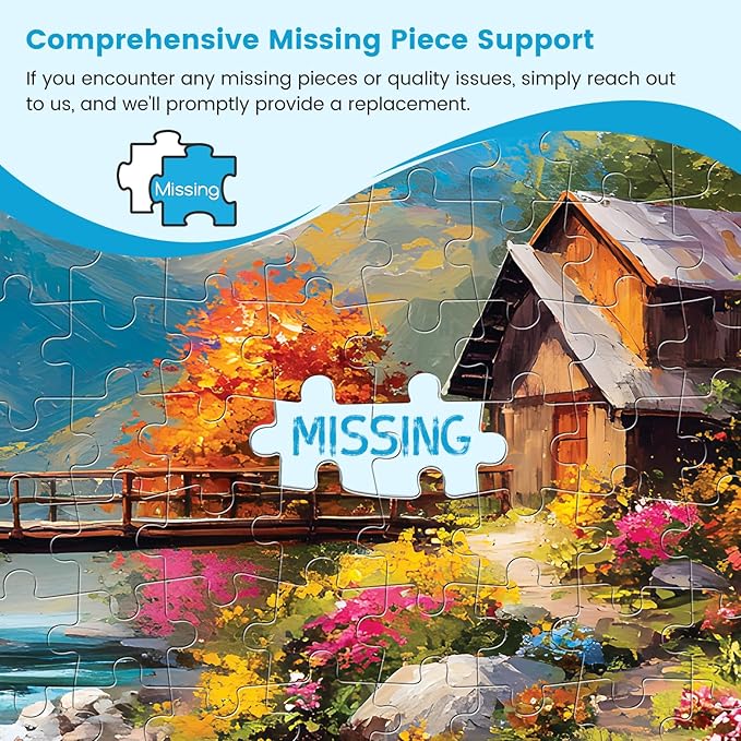 500 Piece Puzzles for Adults, Autumn Wooden Houses 500 Piece Puzzle, Beautiful Mountain Landscape Jigsaw Puzzle, Perfect for Family Game Night, Wall Decor, Gift for Adults, Kids, Seniors, 20.5 x 15 in