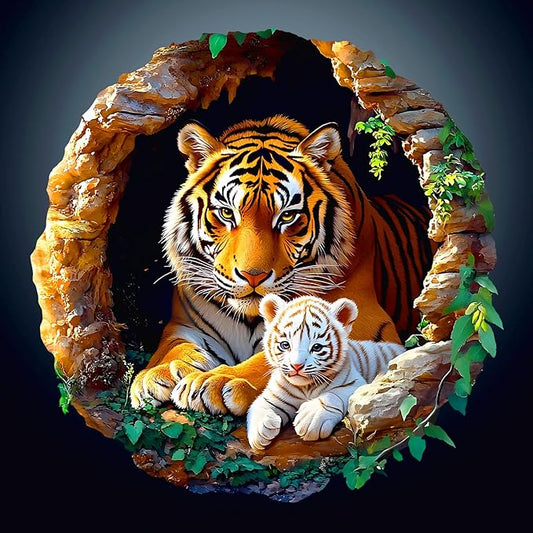Wooden Puzzles for Adults - Unique Animal Shaped Tiger Family Puzzle, 3D Vision Wooden Jigsaw Puzzle, Christmas Birthday Gifts for Friends/Family, Home Decor 8.5 * 8.5in 100pcs