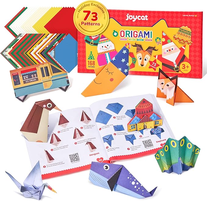 Joycat Origami Paper Kit For Kids,180 Sheet 5.5x5.5"Colorful Paper,73 Unique Pattern with Instruction Book,Art&Crafts Activitiy Supply set for Ages 5-12,Ideal DIY Project,Educational Toy,Gift For Kids