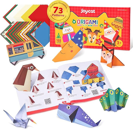 Joycat Origami Paper Kit For Kids,180 Sheet 5.5x5.5"Colorful Paper,73 Unique Pattern with Instruction Book,Art&Crafts Activitiy Supply set for Ages 5-12,Ideal DIY Project,Educational Toy,Gift For Kids