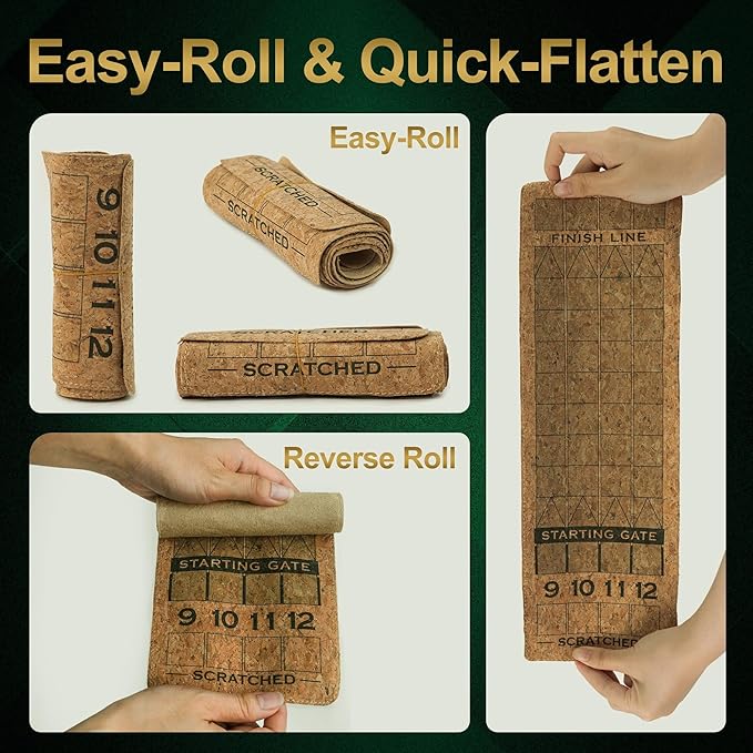 Horse Race Board Game, Portable Horse Racing Game with Rollable Cork Mat, 12 Solid Wooden Horses, 2 D12 & Cards, Travel Horse Game with Storage Bag, Travel Board Games for Family Nights Party Gifts