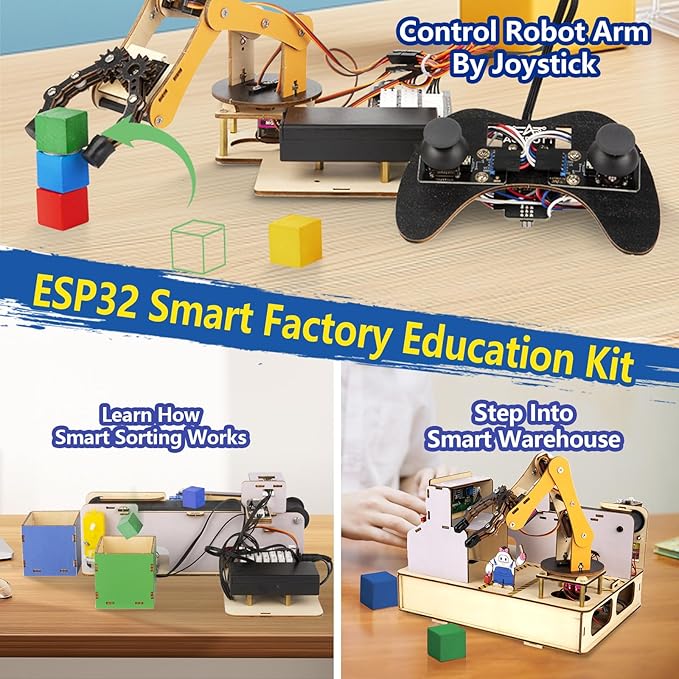 IoT STEM Kit for Kids,Smart Factory Starter Kit for Arduino ESP32,3D Wooden Puzzles DIY Model Science Educational Set Building Toys for Adults Teens 10+