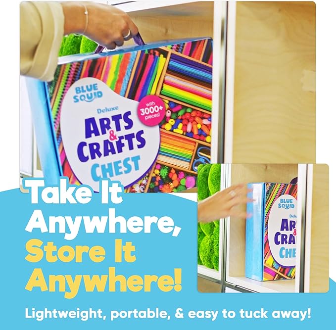 Blue Squid 3000+ pcs Arts and Crafts Supplies for Kids | Craft Kit Box for Kids Age 3-5, 4-8, 6-8, 8-12 | Craft Supplies & Materials Crafts Set Toys Art Box Gifts for Girls Boys Bulk Art Kit