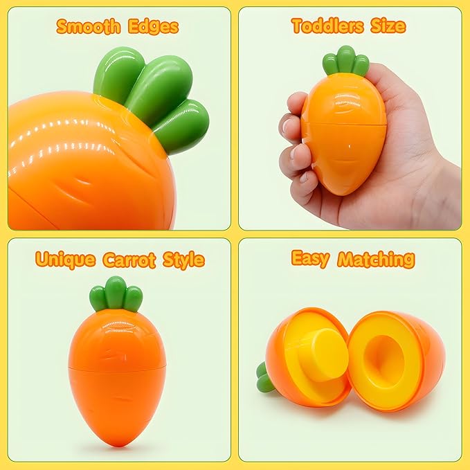 MOONTOY 12PCS Toddler Carrot Matching Eggs Easter Toys for 1 2 3 Year Old Party Favors Educational Shape Sorter Montessori Sensory Preschool Classroom Easter Gifts for Kids Easter Basket Stuffers