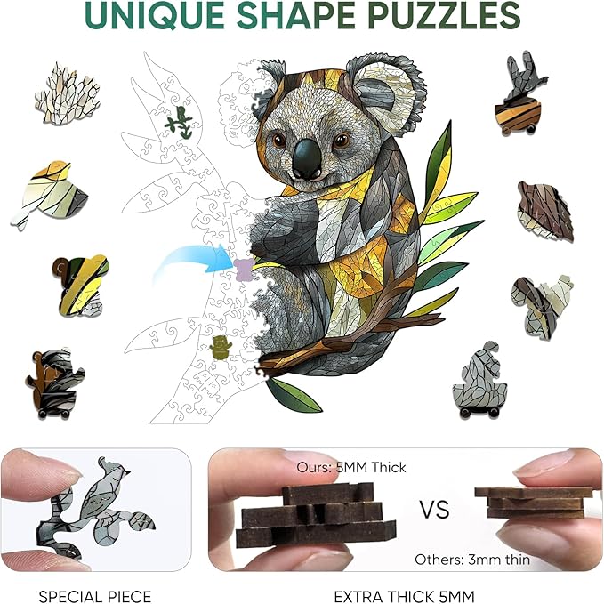 Wooden Puzzles for Adults, Koala Jigsaw Puzzles 500 Pieces, Unique Shaped Puzzle for Adults and Kids, Christmas Birthday Gift Family Game 16.6X 16.9 Inch