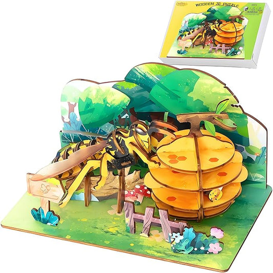 3D Wooden Puzzle for Adults, Teens and Kids - Contnovin 3D Bees Puzzle,43 Pieces DIY Model Building Kit, Creative Craft Decor, Relaxing Desktop Ornament, Unique Gift for Birthday and Christmas