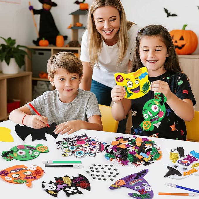 Letapapa 36 Sets Halloween Crafts for Kids 4-8, Art and Crafts Halloween Party Favors, Foam Craft Kits with Pumpkin Cat Ghost for Kids DIY,Art Projects for Classroom Activities Halloween Decorations