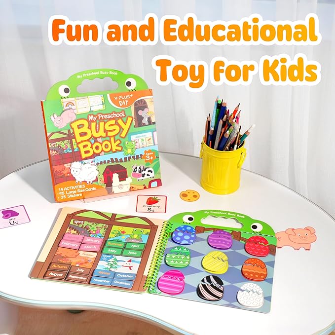 YPLUS Busy Book for Toddler, Montessori Activity Book Busy Board Quiet Books for Kids Ages 3-5, Educational Sensory Learning Travel Toys for Car Plane Airplane Baby