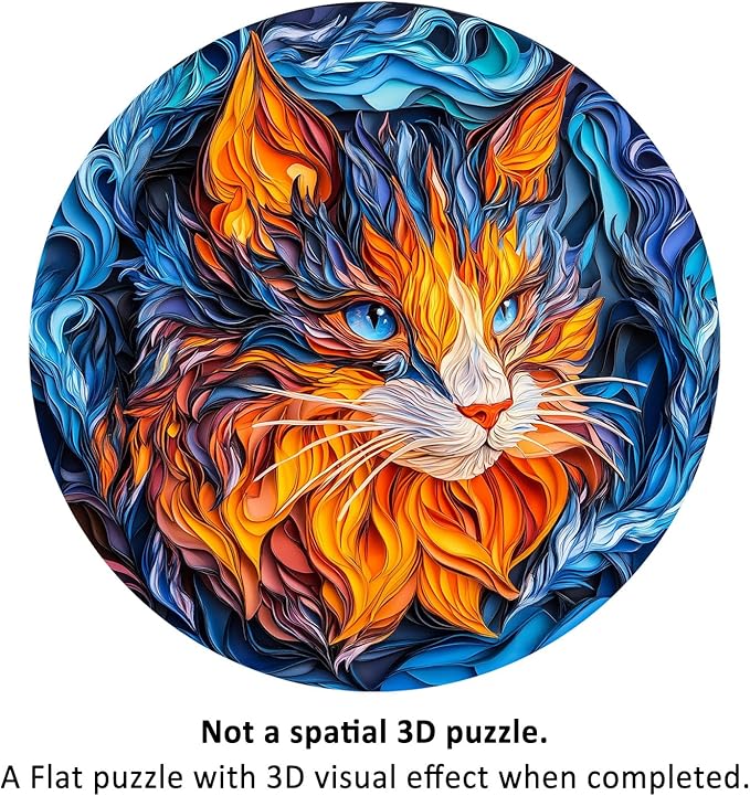 Wooden Puzzles for Adults - Flame Cat Wood Puzzles Adult - Unique Animal Shape Wooden Jigsaw Puzzles for Adults - Birthday Gifts for Puzzle Lovers, Family (11.4 * 11.3in)