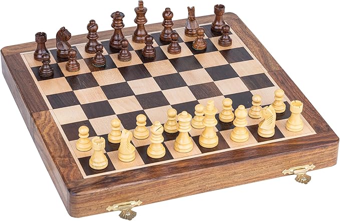 INTAJ 12" Large Wooden Chess Set - Handcrafted Chess Board Game with Magnetic Pieces & Storage - Deluxe Folding Board for Kids & Adults - Premium Acacia Wood Set for Home Decor, Coffee Table & Gift