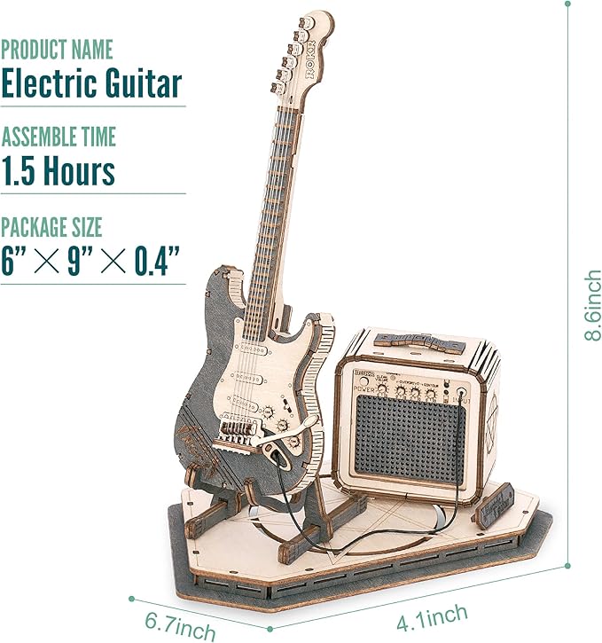 ROKR Toy Guitar DIY Kit,STEM Projects for Kids 8-12,Model Kits for Adults,3D Wooden Puzzles for Adults and Kids