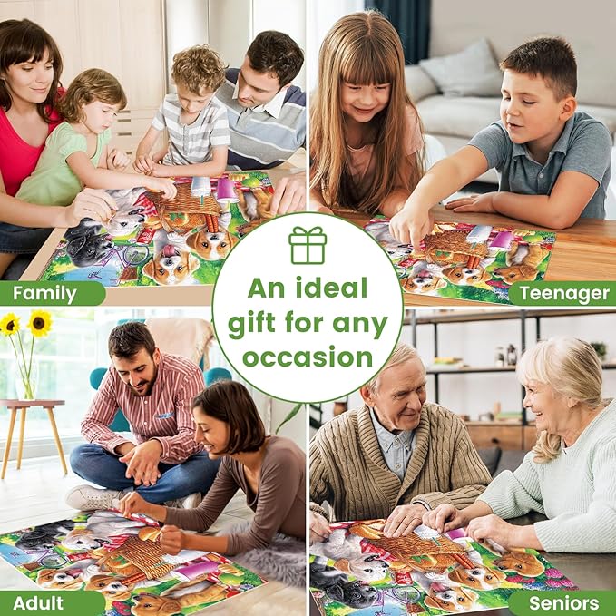 100 Piece Dog Puzzles for Kids Ages 6-8 8-10 - Picnic Puppy Jigsaw Puzzles - 100 Piece Senior Jigsaw Puzzle for Toddlers Kids Puzzles Ages 3-5 Toys Birthday Gifts for Boys Girls Adults-15 x 19 in