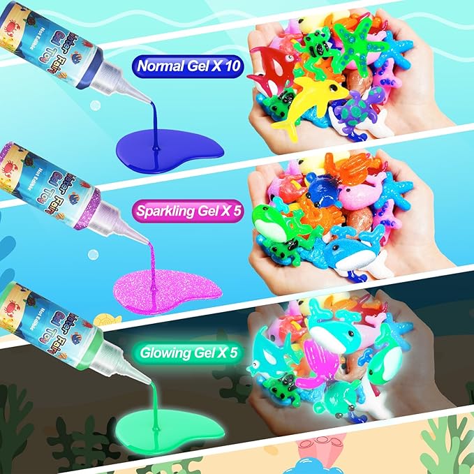 Water DIY Crafts Elf Toy Kit, 20 Color Gel & 12 Molds, Magic Paint Set Glow in The Dark Water Pets, Gel Craft Kits in Water Creative Handmade Art Set for Kids Age 3 4-8 8-12