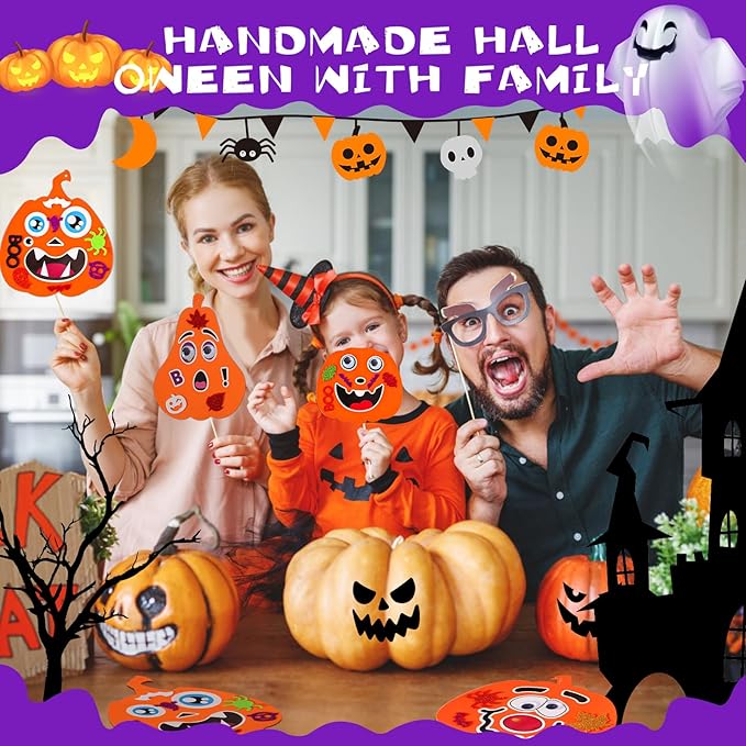 Natonhi 430Pcs Halloween Crafts Kit, Halloween Activitie Foam Pumpkin with Pumpkin Face Stickers for Kids DIY Art and Craft Set Holiday Decoration Party Favors Supplies