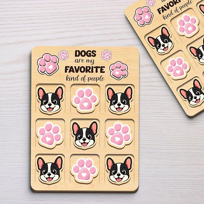 Personalized Dog XO Board Game, Personalized Cute Dog Wooden Noughts and Crosses Game, Pet Table Decor Road Trip Travel Game for Family (Dog 2)